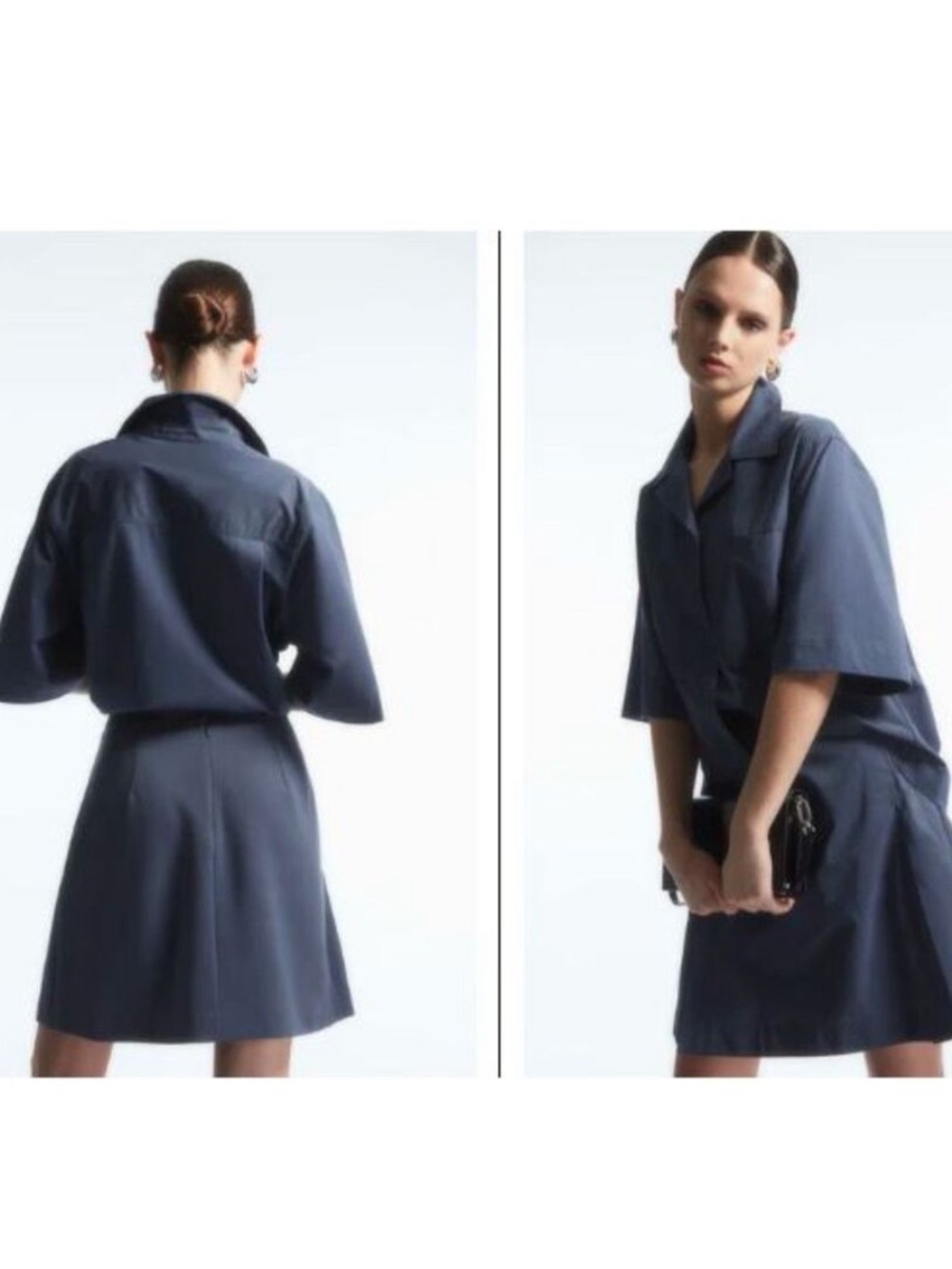 COS Shell Panel Mixed Media A-Line Sporty Tennis Skirt Slate Blue Size S